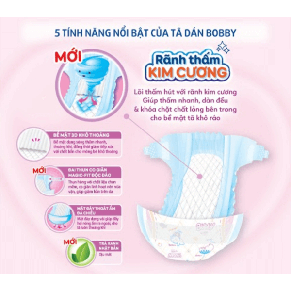 Bỉm tã dán Bobby siêu thấm size L, 68 miếng (9-13kg)